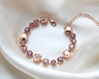 Rose gold Bridal bracelet, Blush crystal Wedding bracelet, Bridal jewelry, Tennis bracelet, Bridesmaid bracelet, Rose Gold wedding jewelry