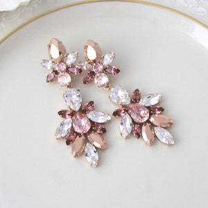 Rose Gold Statement Ohrringe, Kristall Hochzeit Ohrringe, Brautschmuck, Kristall Braut Ohrringe, Kronleuchter Ohrringe, Hochzeit Schmuck