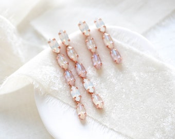 Long Swarovski earrings, Rose gold pastel crystal earrings, Rose gold bridal earrings, Marquise crystal earrings, Wedding jewelry for Bride