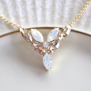 Crystal Bridal necklace, Bridal jewelry, White opal Wedding necklace, Gold crystal necklace, Bridesmaid necklace, Wedding jewelry for bride image 2