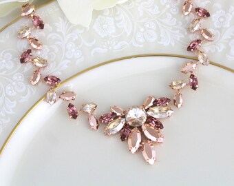 Rose gold necklace, Blush Bridal necklace, Bridal jewelry, Statement necklace, Swarovski necklace, Wedding necklace, Wedding jewelry
