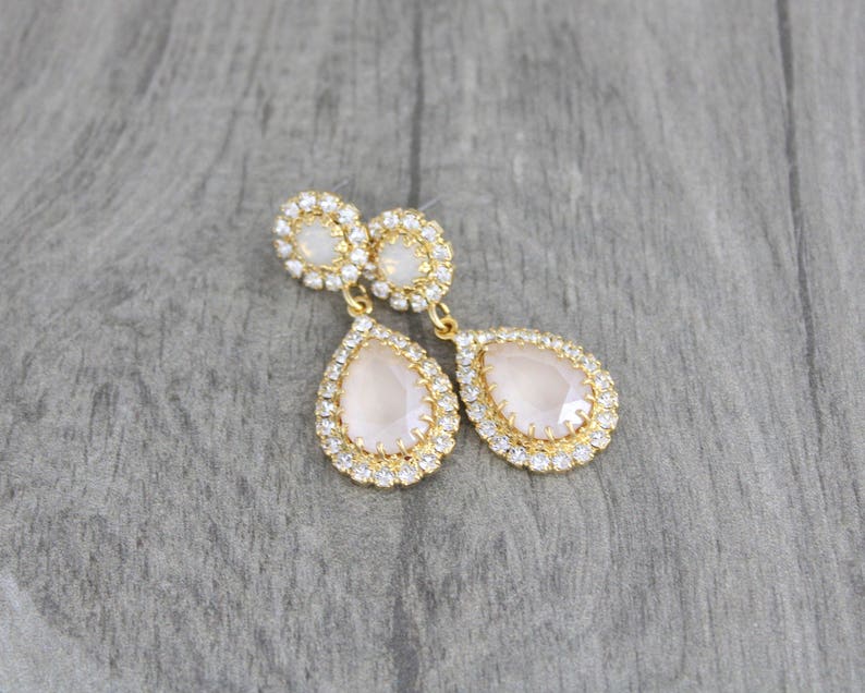 Ivory cream Bridal earrings, Bridal jewelry, Crystal Wedding earrings, Teardrop earrings, Gold earrings for bride, Wedding jewelry image 6