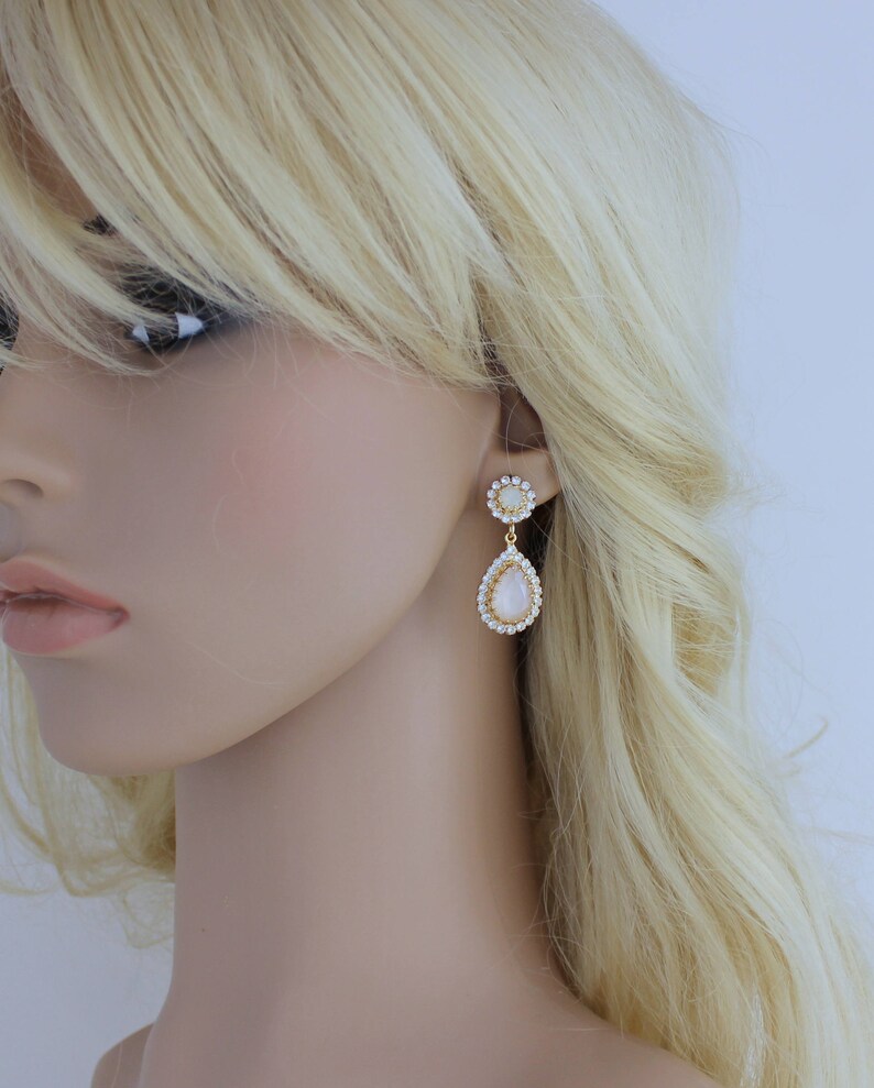 Ivory cream Bridal earrings, Bridal jewelry, Crystal Wedding earrings, Teardrop earrings, Gold earrings for bride, Wedding jewelry image 8