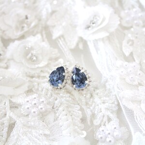 Navy blue earrings, Crystal Bridal earrings, Bridal jewelry, Teardrop earrings, Stud earrings, Bridesmaid earrings, earrings for bride image 5