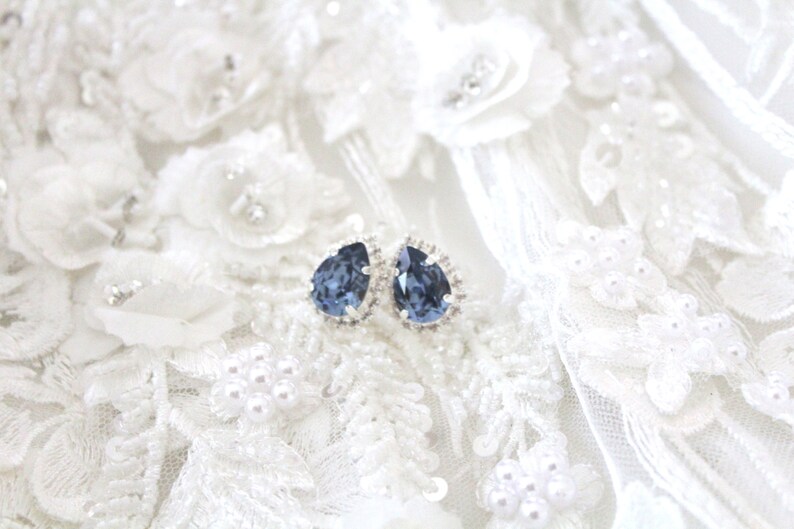 Navy blue earrings, Crystal Bridal earrings, Bridal jewelry, Teardrop earrings, Stud earrings, Bridesmaid earrings, earrings for bride image 5