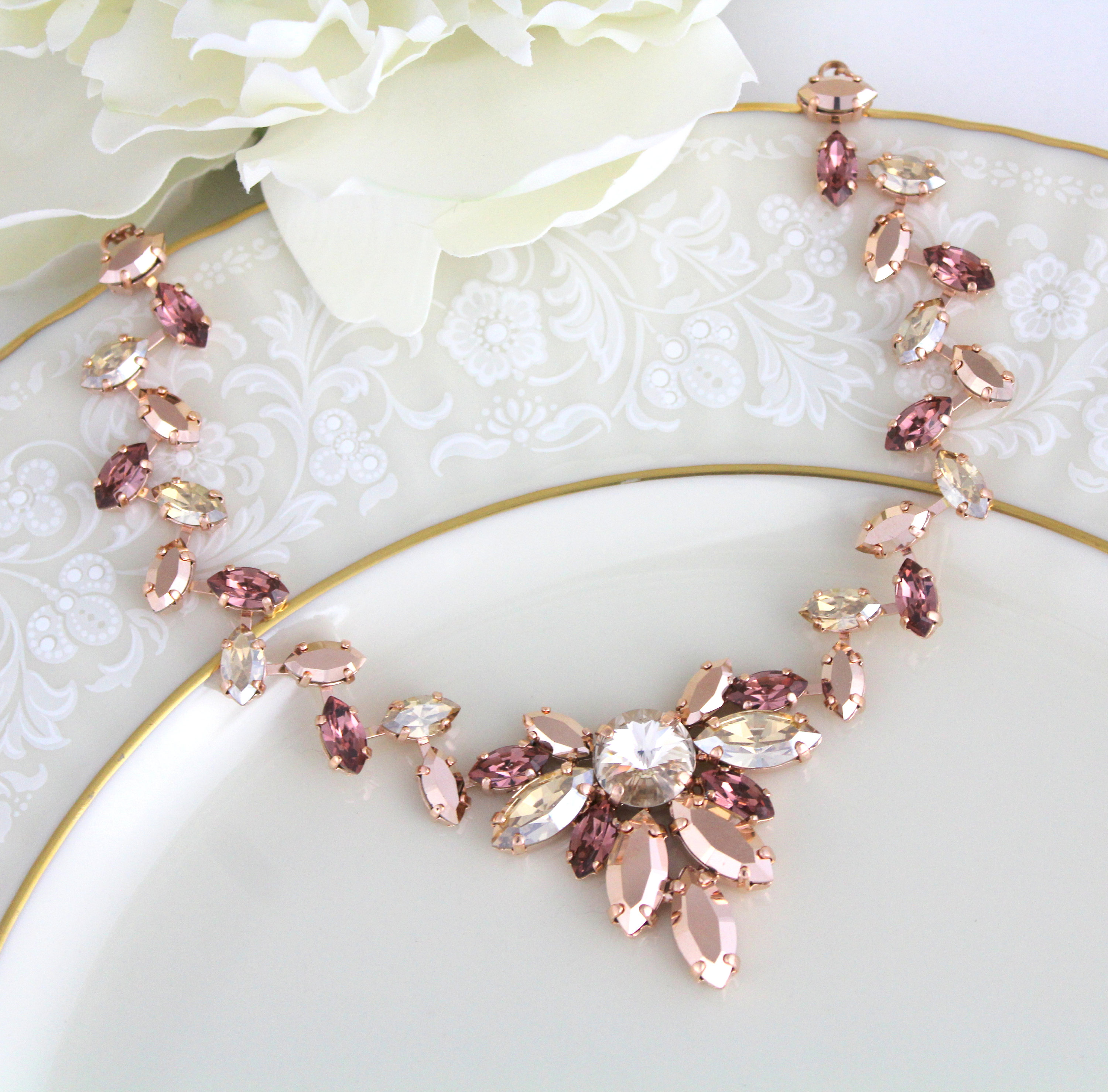 Rose gold necklace Blush Bridal necklace Bridal jewelry Etsy