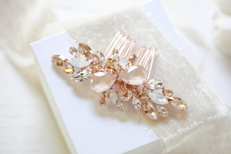 Gold Bridal hair comb, Bridal hair accessories, Bridal hair piece, Crystal hair comb for wedding, Ivory cream headpiece, Large hair comb image 10