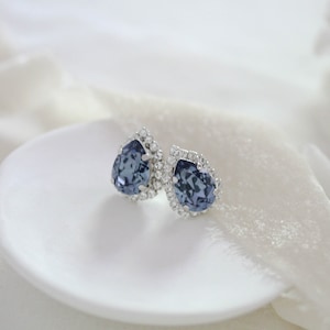 Navy blue earrings, Crystal Bridal earrings, Bridal jewelry, Teardrop earrings, Stud earrings, Bridesmaid earrings, earrings for bride image 8