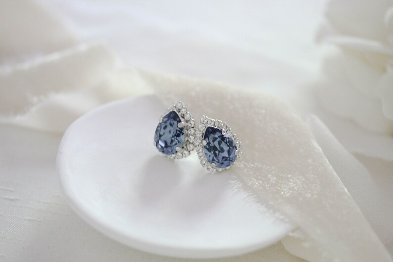 Navy blue earrings, Crystal Bridal earrings, Bridal jewelry, Teardrop earrings, Stud earrings, Bridesmaid earrings, earrings for bride image 8