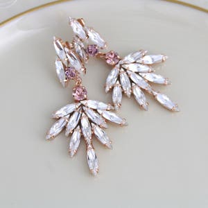Rosegold Braut Ohrringe, Braut Schmuck, Statement Hochzeit Ohrringe, Chandelier Ohrringe, Rosegold Hochzeit Schmuck, Kristall Ohrringe