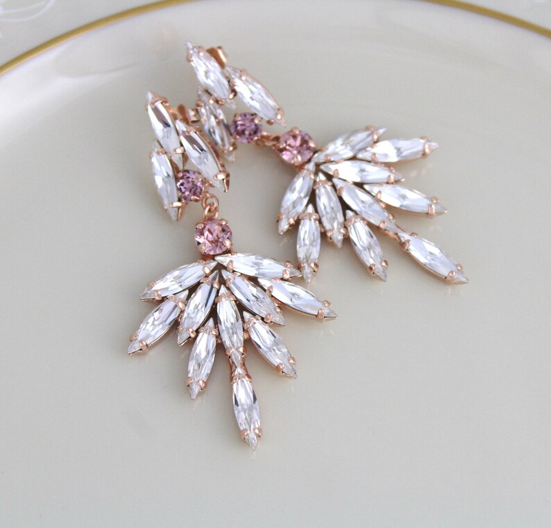Rose Gold Bridal Earrings Bridal Jewelry Statement Wedding Etsy
