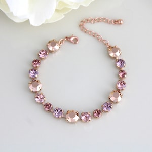 Rose gold Bridal bracelet, Blush crystal Wedding bracelet, Bridal jewelry, Tennis bracelet, Bridesmaid bracelet, Rose Gold wedding jewelry image 9