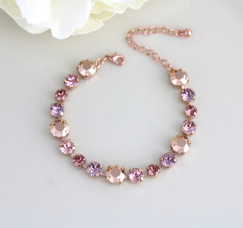 Rose gold Bridal bracelet, Blush crystal Wedding bracelet, Bridal jewelry, Tennis bracelet, Bridesmaid bracelet, Rose Gold wedding jewelry image 9