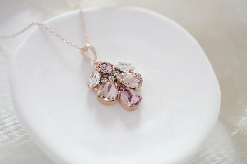 Rose gold Bridal necklace, Bridal jewelry, Crystal Bridesmaid necklace, Blush crystal necklace, Rose gold Wedding necklace, Pendant necklace image 4