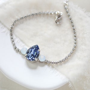 Pulsera azul marino, Pulsera nupcial de cristal, Joyas de novia, Pulsera de boda, Pulsera de tenis de cristal, Pulsera de dama de honor, Joyas de boda