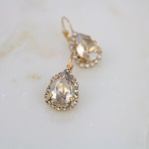 Gold Crystal Bridal earrings, Bridal jewelry, Teardrop earrings, Golden shadow earrings, Bridesmaid earrings, Gold Wedding earrings image 4
