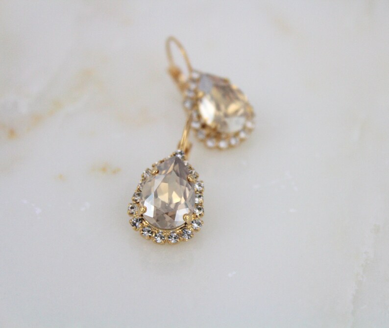 Gold Crystal Bridal earrings, Bridal jewelry, Teardrop earrings, Golden shadow earrings, Bridesmaid earrings, Gold Wedding earrings image 4