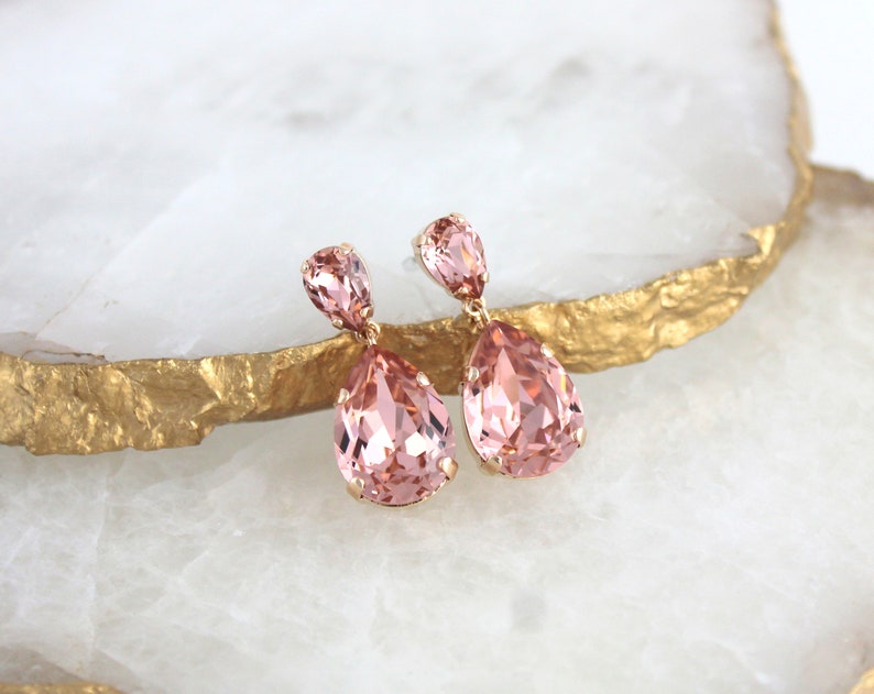 Rose gold Bridal earrings, Teardrop Wedding earrings, Bridal jewelry, Bridesmaid earrings, Crystal drop earrings, Rose gold Wedding jewelry image 3