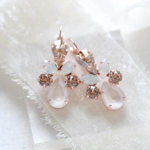 Gold Wedding earrings, Bridal jewelry, Crystal Bridal earrings, Gold crystal Dangle earrings, White Opal earrings, Bridesmaid earrings image 2