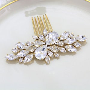 Gold Bridal hair comb, Bridal hair accessories, Bridal hair piece, Crystal hair comb for wedding, Ivory cream headpiece, Large hair comb image 3