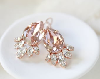 Rose gold Bridal earrings, Crystal Wedding earrings, Bridal jewelry, Blush crystal drop earrings, Bridesmaid earrings, Wedding jewelry
