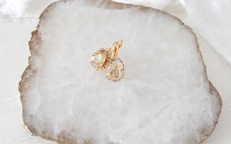 Gold Crystal Bridal earrings, Bridal jewelry, Teardrop earrings, Golden shadow earrings, Bridesmaid earrings, Gold Wedding earrings image 2