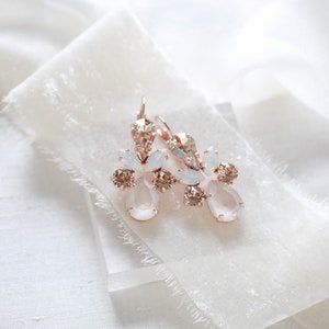 Gold Wedding earrings, Bridal jewelry, Crystal Bridal earrings, Gold crystal Dangle earrings, White Opal earrings, Bridesmaid earrings image 9