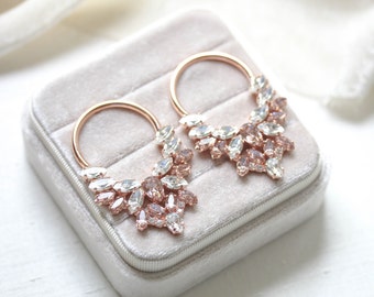 Rose gold Hoop earrings, Large Statement earrings, Bridal earrings, Bridal jewelry, Morganite earrings, Wedding jewelry, Earrings for Bride