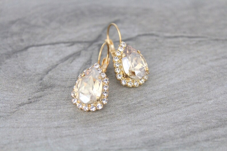 Gold Crystal Bridal earrings, Bridal jewelry, Teardrop earrings, Golden shadow earrings, Bridesmaid earrings, Gold Wedding earrings image 6