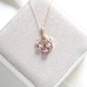 Rose gold Bridal necklace, Bridal jewelry, Crystal Bridesmaid necklace, Blush crystal necklace, Rose gold Wedding necklace, Pendant necklace image 7