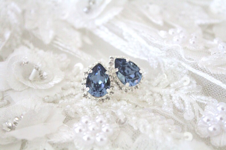 Navy blue earrings, Crystal Bridal earrings, Bridal jewelry, Teardrop earrings, Stud earrings, Bridesmaid earrings, earrings for bride image 6