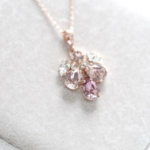 Rose gold Bridal necklace, Bridal jewelry, Crystal Bridesmaid necklace, Blush crystal necklace, Rose gold Wedding necklace, Pendant necklace image 2