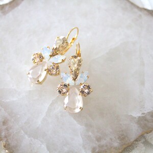 Gold Wedding earrings, Bridal jewelry, Crystal Bridal earrings, Gold crystal Dangle earrings, White Opal earrings, Bridesmaid earrings image 7