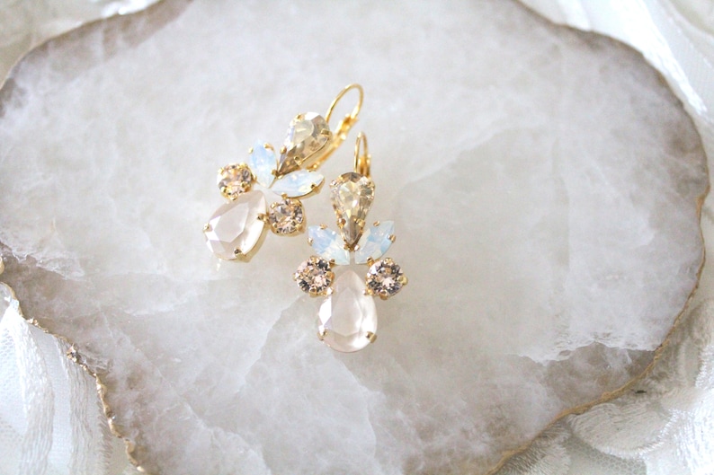 Gold Wedding earrings, Bridal jewelry, Crystal Bridal earrings, Gold crystal Dangle earrings, White Opal earrings, Bridesmaid earrings image 7