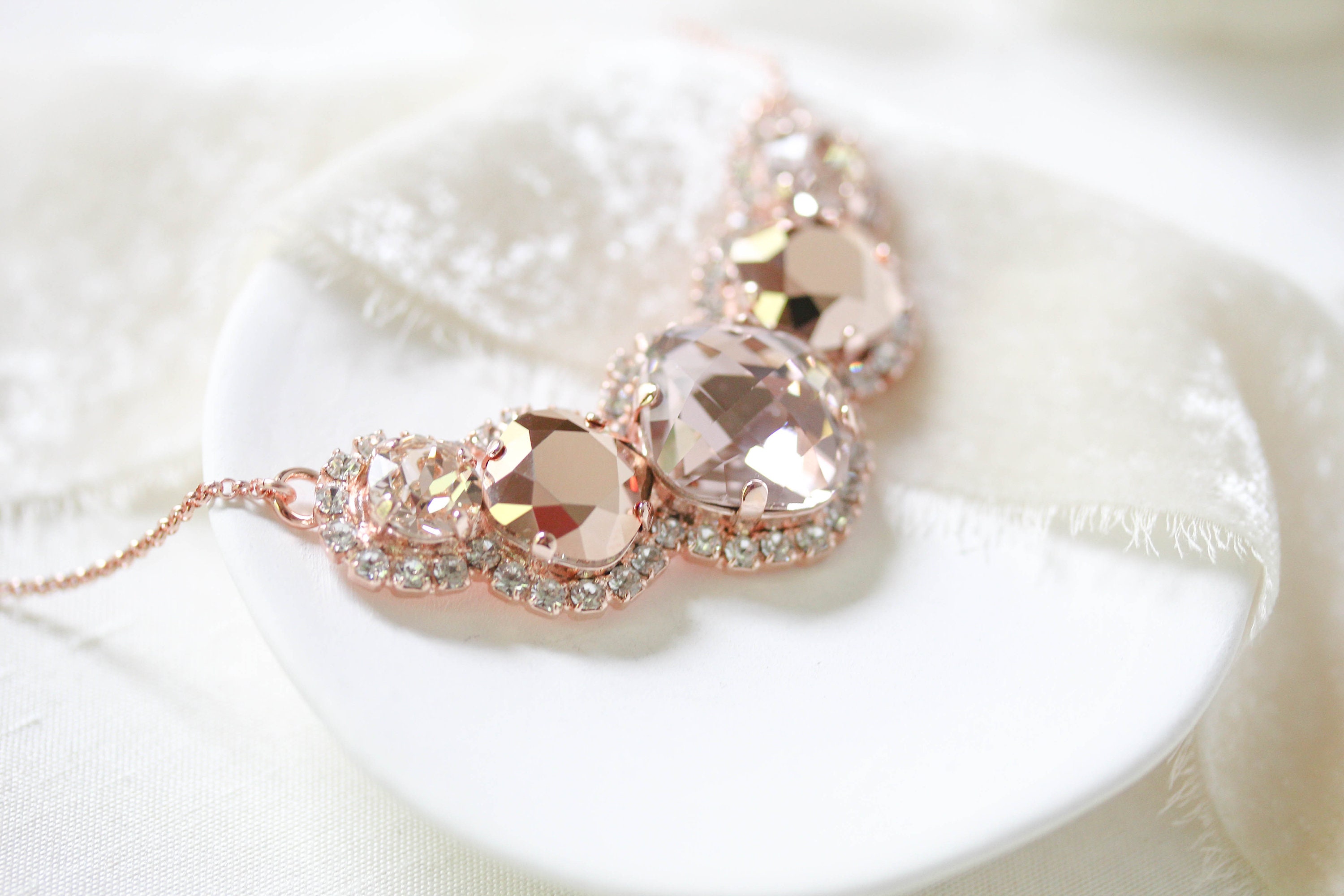 Rose Gold Bridal Necklace Bridal Jewelry Blush Crystal | Etsy