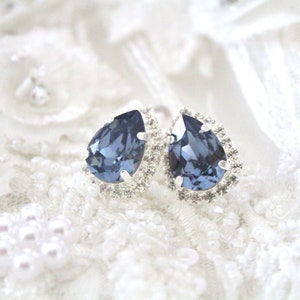 Navy blue earrings, Crystal Bridal earrings, Bridal jewelry, Teardrop earrings, Stud earrings, Bridesmaid earrings, earrings for bride image 7