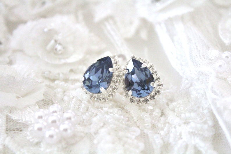 Navy blue earrings, Crystal Bridal earrings, Bridal jewelry, Teardrop earrings, Stud earrings, Bridesmaid earrings, earrings for bride image 7