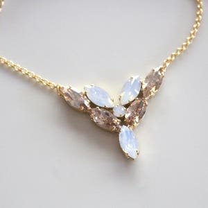 Crystal Bridal necklace, Bridal jewelry, White opal Wedding necklace, Gold crystal necklace, Bridesmaid necklace, Wedding jewelry for bride image 4