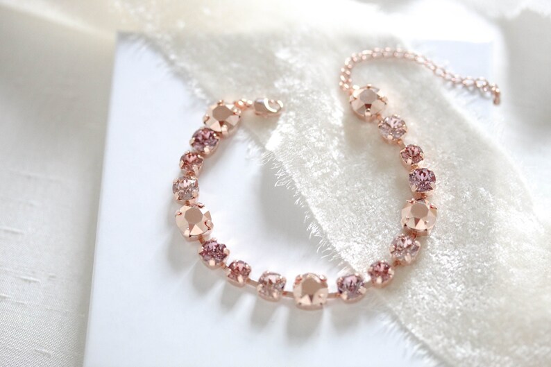 Rose gold Bridal bracelet, Blush crystal Wedding bracelet, Bridal jewelry, Tennis bracelet, Bridesmaid bracelet, Rose Gold wedding jewelry image 2