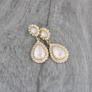 Ivory cream Bridal earrings, Bridal jewelry, Crystal Wedding earrings, Teardrop earrings, Gold earrings for bride, Wedding jewelry image 7