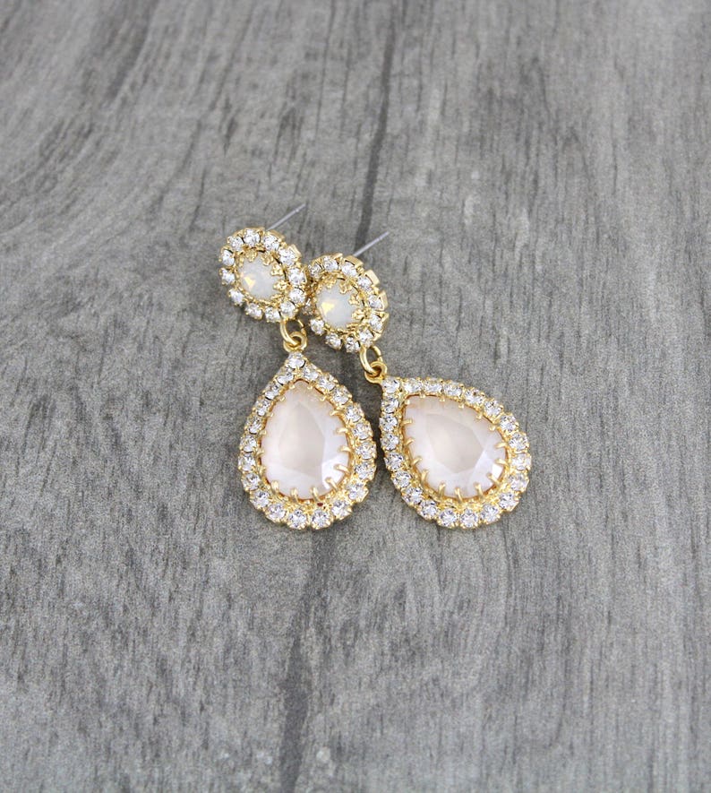 Ivory cream Bridal earrings, Bridal jewelry, Crystal Wedding earrings, Teardrop earrings, Gold earrings for bride, Wedding jewelry image 7