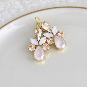 Gold Wedding earrings, Bridal jewelry, Crystal Bridal earrings, Gold crystal Dangle earrings, White Opal earrings, Bridesmaid earrings image 5