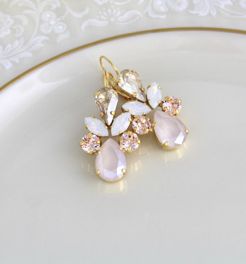 Gold Wedding earrings, Bridal jewelry, Crystal Bridal earrings, Gold crystal Dangle earrings, White Opal earrings, Bridesmaid earrings image 5