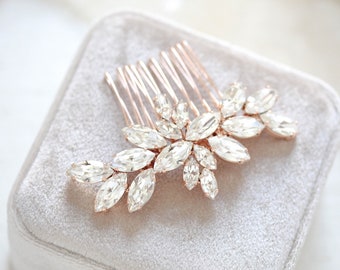 Peigne de mariée en or rose, Pièce de cheveux de mariage, Peigne à cheveux en cristal, Pièce de cheveux en or rose, Accessoire de cheveux de mariée, Coiffe de mariage