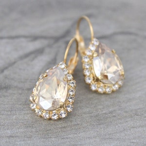Gold Crystal Bridal earrings, Bridal jewelry, Teardrop earrings, Golden shadow earrings, Bridesmaid earrings, Gold Wedding earrings image 1
