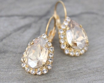 Gold Crystal Bridal earrings, Bridal jewelry, Teardrop earrings, Golden shadow earrings, Bridesmaid earrings, Gold Wedding earrings