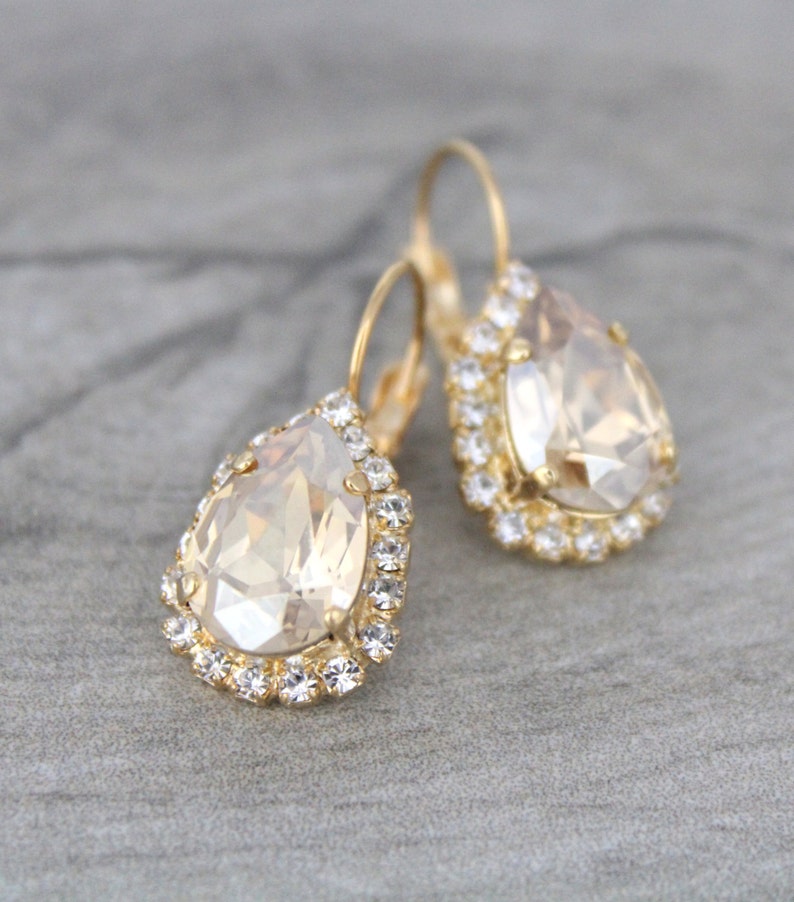 Gold Crystal Bridal earrings, Bridal jewelry, Teardrop earrings, Golden shadow earrings, Bridesmaid earrings, Gold Wedding earrings image 1