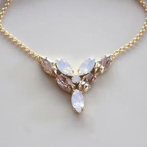 Crystal Bridal necklace, Bridal jewelry, White opal Wedding necklace, Gold crystal necklace, Bridesmaid necklace, Wedding jewelry for bride image 5