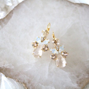 Gold Wedding earrings, Bridal jewelry, Crystal Bridal earrings, Gold crystal Dangle earrings, White Opal earrings, Bridesmaid earrings image 6