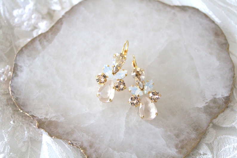 Gold Wedding earrings, Bridal jewelry, Crystal Bridal earrings, Gold crystal Dangle earrings, White Opal earrings, Bridesmaid earrings image 6